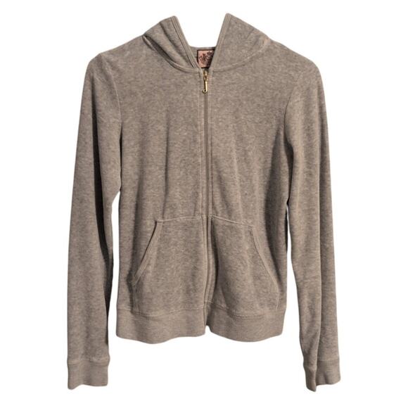 Juicy Couture Velour Full-Zip Hoodie – Gray w/ Gold & Maroon Crown Logo - Picture 5 of 5